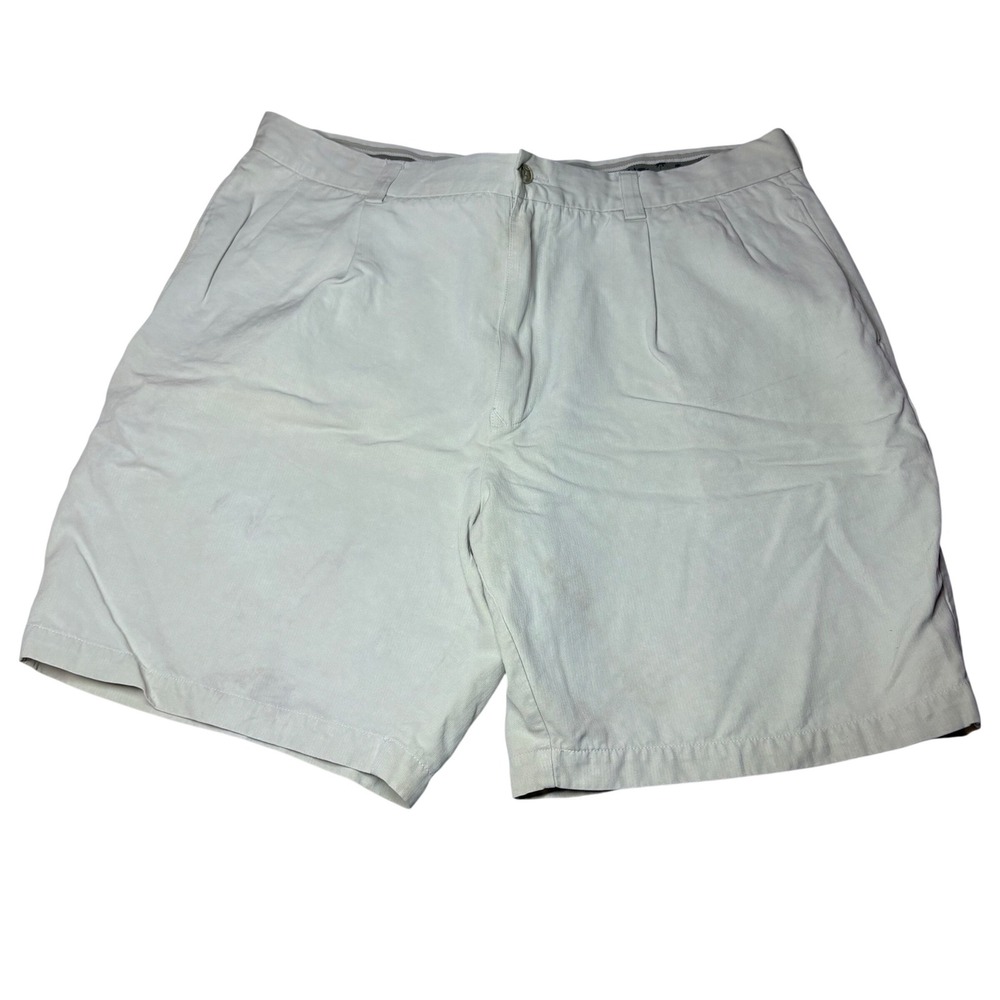 Tommy Bahama‎ Mens 100% Silk Pleated Shorts Beige Sand Size 38 Tropical Casual